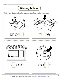 Missing Letters (-ore) Word Families Worksheet