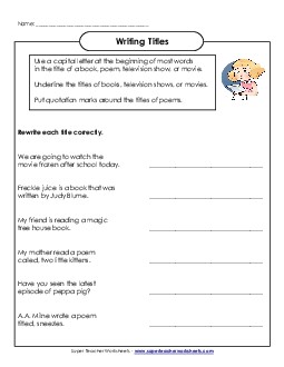 Capitalizing Titles Capitals Worksheet