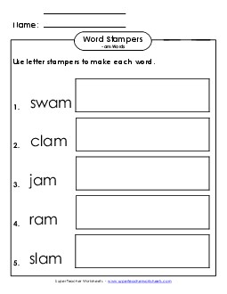 Letter Stampers Activity (-am Words) Word Families Worksheet