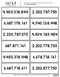 Ordering Numbers Card Sort Game (10-Digit) Place Value Worksheet