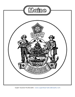 Maine State Seal (Black & White) States Individual Worksheet