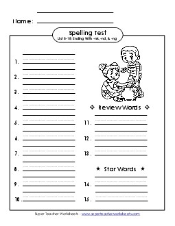 Spelling Test (B-18) Spelling B Worksheet