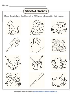 Color Short A Pictures Phonics Long Short A Worksheet