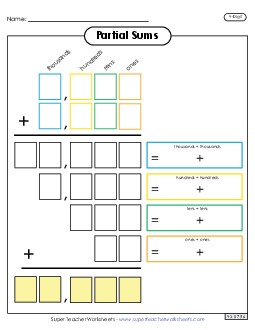 New Partial Sums Outline (4-Digit) Spanish Worksheet