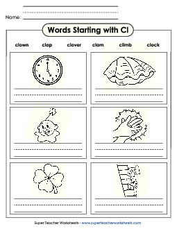 Writing Words that Start with CL Phonics Blends Worksheet