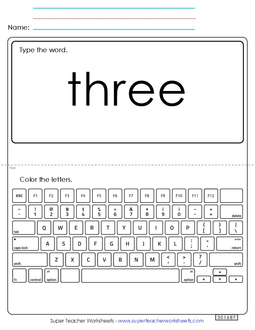 Type the Word: Three Sight Words Individual Worksheet