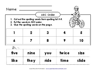 ABC Order: Cut-Glue (A-8) Spelling A Worksheet