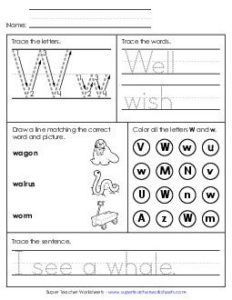 Letter W - Mixed Skills (Intermediate) Alphabet Worksheet