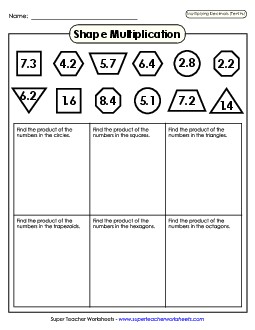 Shape Multiplication (Tenths)  Multiplying Decimals Worksheet