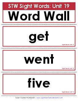 Pocket Chart or  Word Wall (Unit 19) Sight Words Worksheet