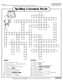 Crossword (E-30) Spelling E Worksheet