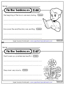 Fix the Sentences E-66 through E-70 Worksheet