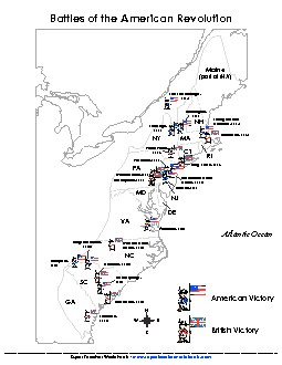 Map of Revolutionary War Battles Worksheet