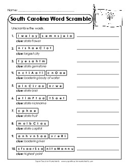 Word Scramble States Individual Worksheet