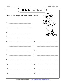 ABC Order: Write List (C-4) Spelling C Worksheet