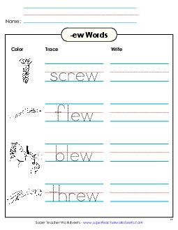 Trace and Write (-ew) Word Families Worksheet