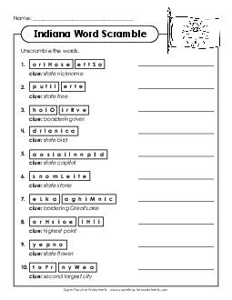 Word Scramble States Individual Worksheet