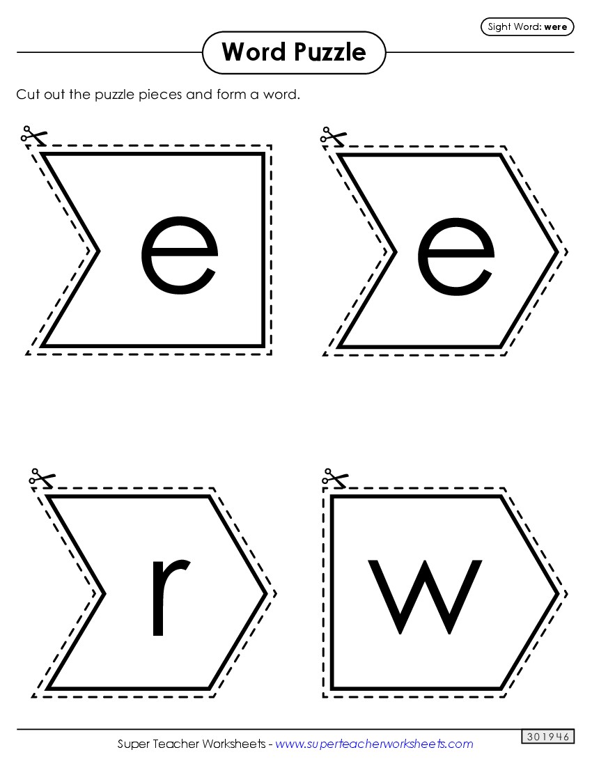 Word Puzzle: Were Sight Words Individual Worksheet