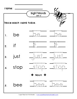 Trace Twice (Unit 15) Sight Words Worksheet