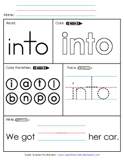 Worksheet 1: Into Sight Words Individual Worksheet