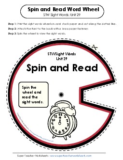 Spin and Read (Unit 29) Sight Words Worksheet