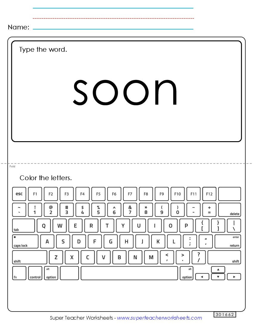 Type the Word: Soon Sight Words Individual Worksheet