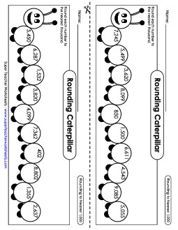 Rounding Caterpillars (Nearest Thousand) Worksheet