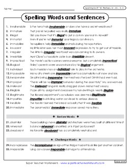 Spelling Sentences (F-18) Spelling F Worksheet