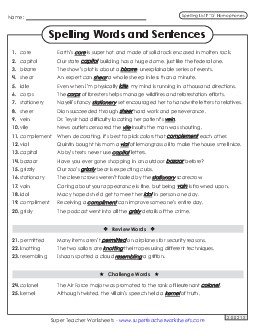 Spelling Sentences (F-13) Spelling F Worksheet