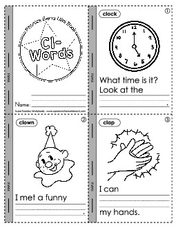 Mini Book: Cl- Words Phonics Blends Worksheet