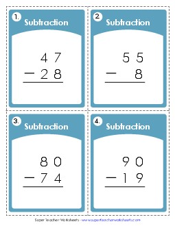 Subtraction Task Cards (Regrouping) Worksheet