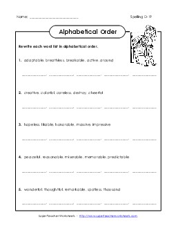 Alphabetical Order (D-19) Spelling D Worksheet