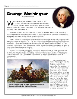 George Washington 4th Grade Reading Comprehension Worksheet