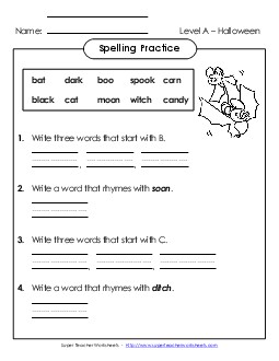 Spelling Practice (A-Halloween)  Spelling A Worksheet