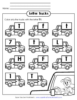 Letter T t Recognition - Truck Alphabet Worksheet