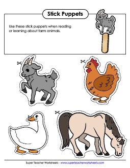 Farm Stick Puppets Worksheet