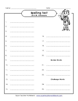 Spelling Test (E-28) Spelling E Worksheet