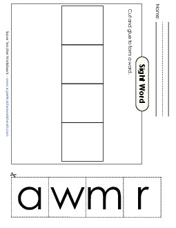 Large Cut-and-Glue: Warm Sight Words Individual Worksheet