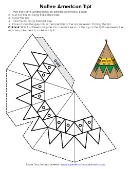 Tipi Craft (with Pattern Designs) Native American Worksheet