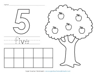 Apple Counting Mat: Five Worksheet