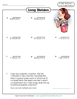 2-Digit Divisors & 4-Digit Dividends Division Worksheet