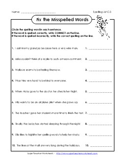 Correct or Incorrect? (C-3) Spelling C Worksheet