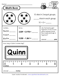 Math Buzz: Week 19 Worksheets 91 through 95 Daily Math Review Worksheet