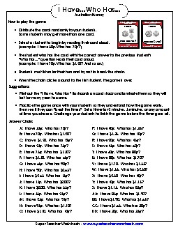 Money (Australian) Money Australian Worksheet