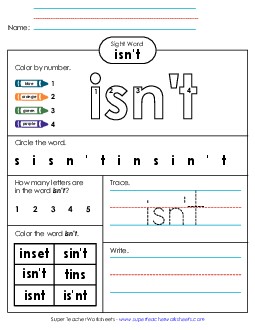 Worksheet 4: Isn\'t Sight Words Individual Worksheet