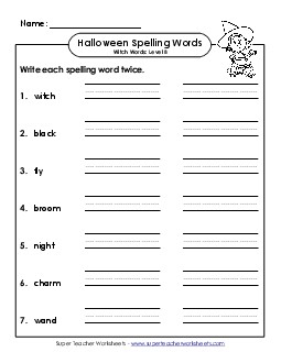 Write Twice (B-Halloween)  Spelling B Worksheet