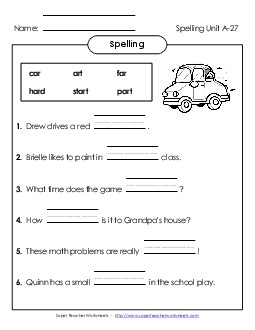 Sentence Completion (A-27)  Spelling A Worksheet