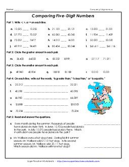 Comparing 5-Digit Numbers Free Place Value Worksheet