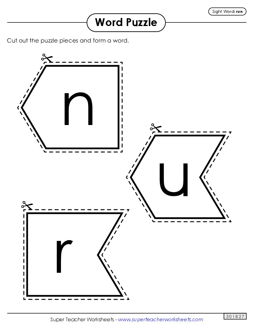 Word Puzzle: Run Sight Words Individual Worksheet