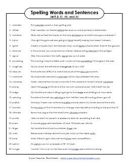 Spelling Sentences (E-2) Spelling E Worksheet